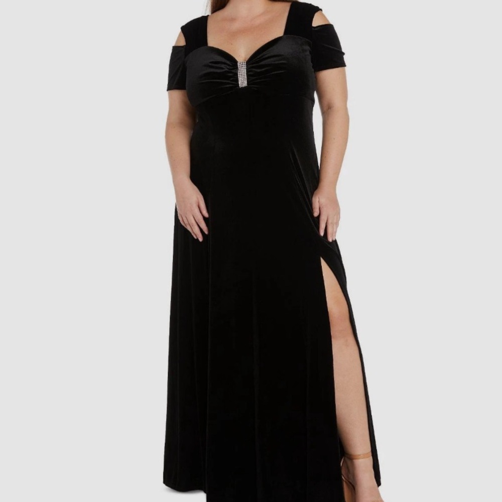 R&M Richards Women's Black Velvet Embellished Cold-Shoulder Dress Plus Size 20W